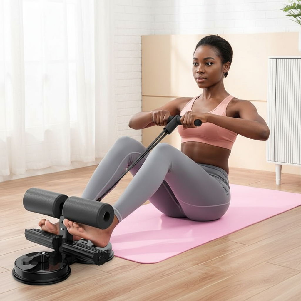 Jeune femme africaine utilisant l'appareil sit-up