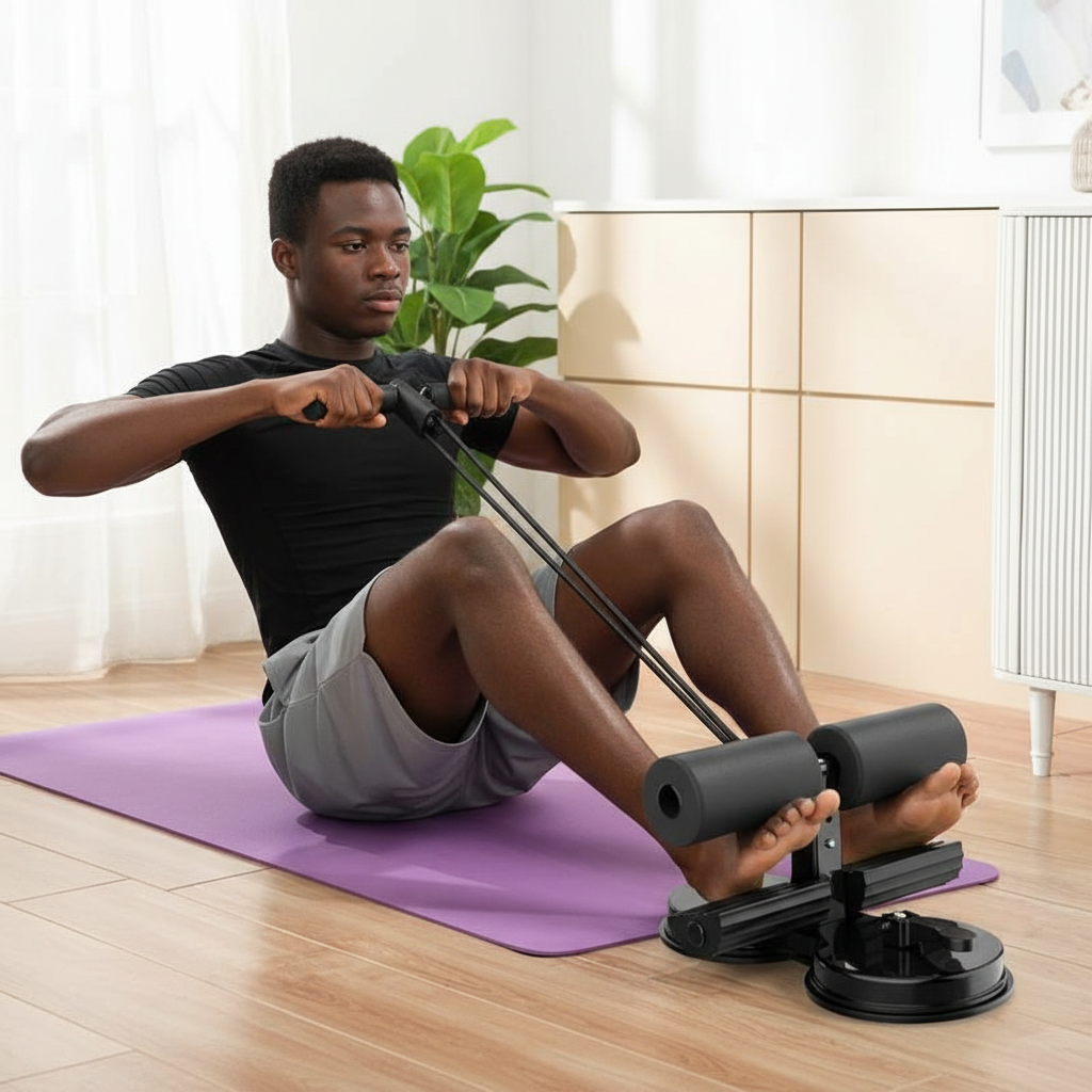 Jeune homme africain utilisant l'appareil sit-up